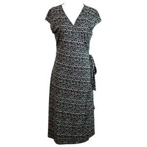 Vintage Y2K City DKNY Wrap Dress Black Coral Cap Sleeves Knee Length Work Large